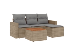 Conjunto de 5 Sofás Jardim com Almofadões Vime Pe Bege Misturado MAISON EXCLUSIVE