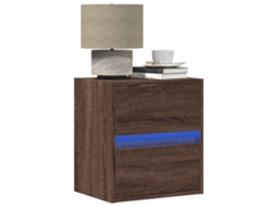 Vidaxl Mesa De Cabeceira De Parede Com Luzes Led Carvalho Castanho