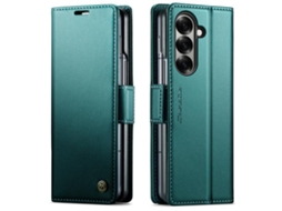 Capa Para Samsung Galaxy Z Fold 7 De Couro Rfid Antirroubo Com Textura De Lichia E Fivela Borboleta Verde