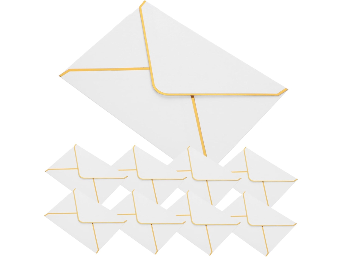 Conjunto De 50 Envelopes Brancos Elegantes Com Detalhes Dourados, De Papel Multiuso Para Convites De