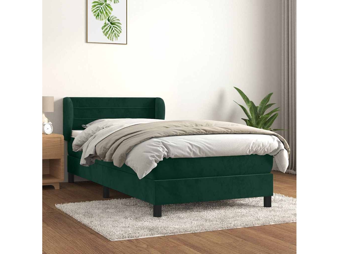 Vidaxl Cama Com Molas/colchão 100x200 Cm Veludo Verde-escuro
