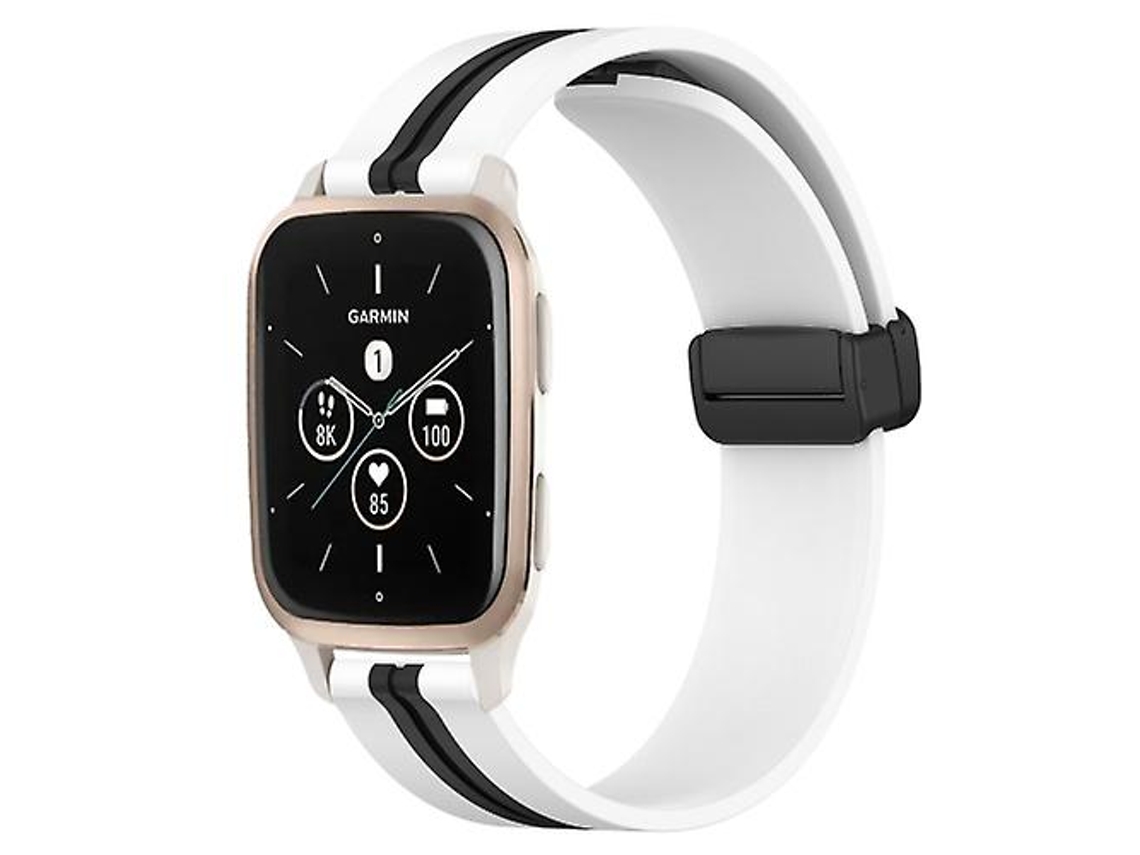 Bracelete para Garmin Forerunner Sq2 Música 20Mm Dobrável Fecho Magnético Pulseira de Relógio de Silicone Branco-Preto VENISYMLIS