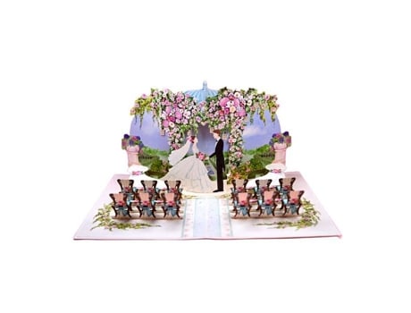 Cartão De Casamento Pop Up 3d Cerimônia De Casamento No Roseiral, 15 X 20 Cm, Padrão De Casamento Romântico Em Um Jardim Remotech