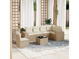 Vidaxl 7 Pcs Conjunto De Sofás P/ Jardim Com Almofadões Vime Pe Bege