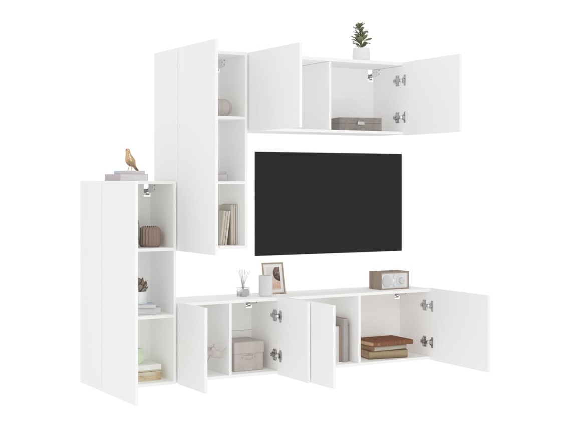 Vidaxl 5 Pcs Móveis De Parede P/ Tv Derivados De Madeira Branco