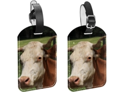 Conjunto De 2 Etiquetas Bagagem Em Couro Sintético Com Estampa Vaca E Mamíferos