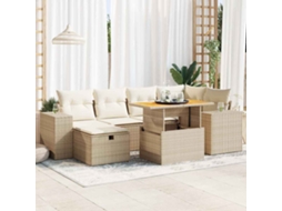 Vidaxl 8 Pcs Conjunto Sofás Jardim Com Almofadões Vime Pe/acácia Bege