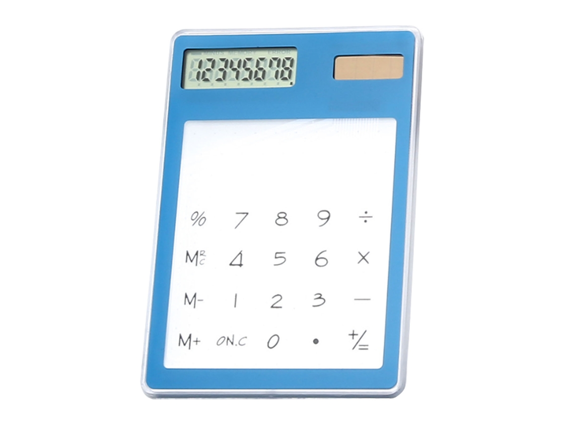 Calculadora Solar Transparente Pantalla Táctil 8 Dígitos Lcd Portátil Azul Para Oficina Colegio Hogar