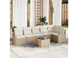 Vidaxl Conjunto De Sofá De Jardim 7 Pcs Bege E Branco Vime Pe