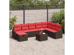 Vidaxl Conjunto De Sofá De Jardim 9 Unid. Vime Pe