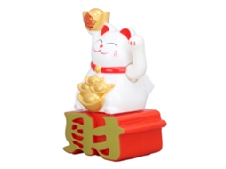 Enfeite de Gato da Sorte Baok com Braço Acenando para Atrair Fortuna, Branco Mly23109 para Mesa, Carrinho, Escritório, Loja