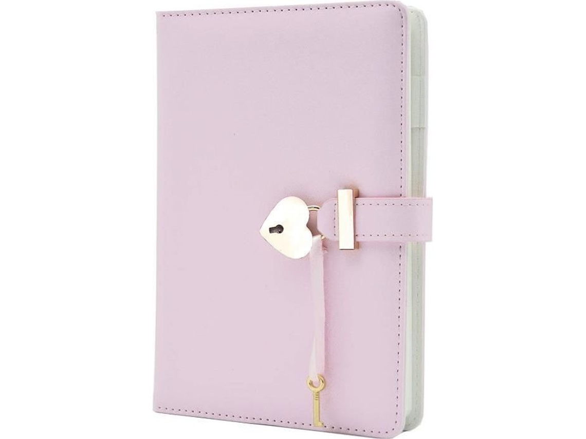 Diário Pessoal, Secreto Com Cadeado Em Formato De Coração E Chave, Rosa, Caderno Em Couro Pu