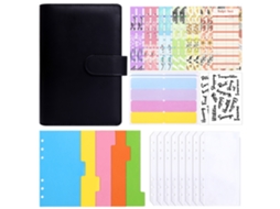 A6 Pu Leather Budget Binder Cash Envelope Wallet With Zipper Pockets Black Cover + 12-cash Cards, 8-zipper Pockets