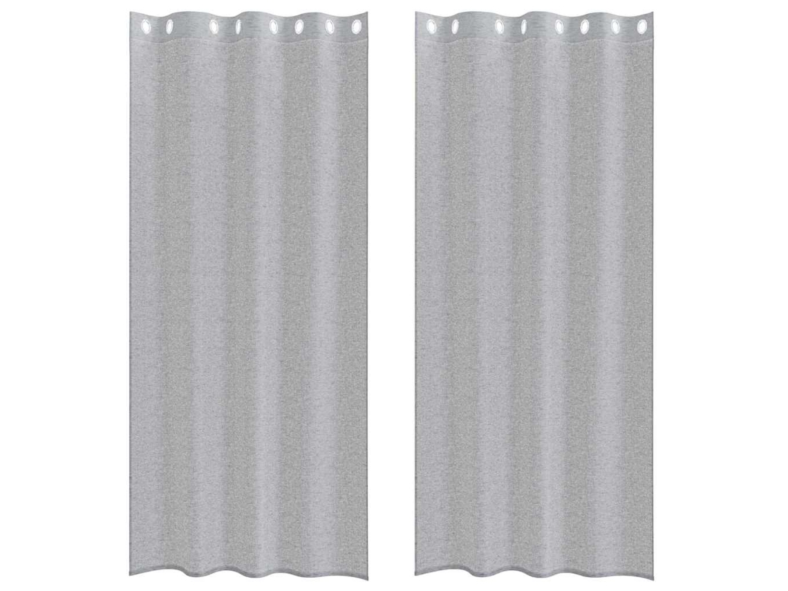 Conjunto 2 Cortina De Voile Vidaxl Cinzento Poliéster (245 X 140 Cm)