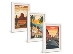 Composição De Quadros Paisagens De Cidades Naturais Moldura Branca Quadros Para A Sala De Estar Espelharte (3 Peças 20x30 Cm)