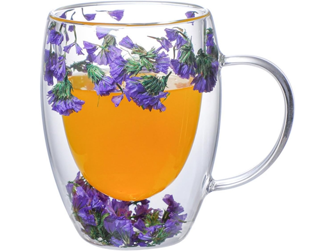 Xícaras De Vidro De Parede Dupla Com Flor Seca E Alça, Ideais Para Café E Coquetéis Copos Elegantes