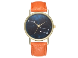 Reloj De Pulsera Unisex De Cuarzo Con Correa De Cuero Pu Dial Redondo Color Naranja Zhoulianfa