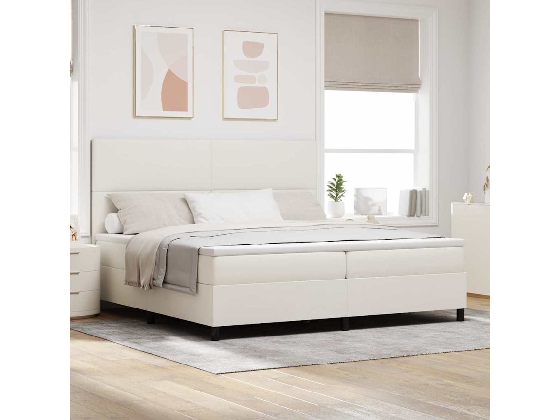 Vidaxl Cama Box Spring Led Com Cabeceira Creme E Branco 200 X 200 Cm