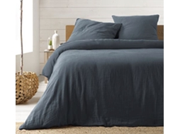 Conjunto de cama de gaze de algodão azul 240 x 220 cm. Promoção Linge