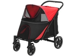 Carrinho Dobrável Com Janelas De Malha Cinto De Segurança E Bolsos De Armazenamento 112x65x100 Cm Vermelho