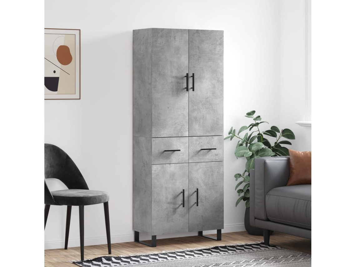 Vidaxl Armário Alto 69,5x34x180 Cm Derivados De Madeira Cinza Cimento