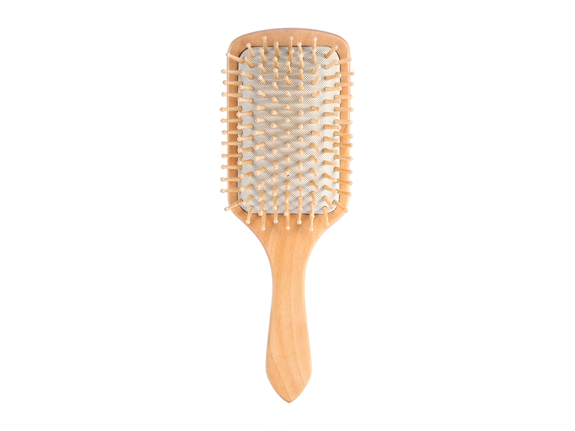 2026 peine de Madeira Natural Antiestático com Almofada para Cuidado de Cabelo e Massagem (branco)