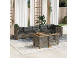 Vidaxl 9 Pcs Conjunto Sofás P/ Jardim Com Almofadões Vime Pe Cinzento