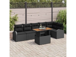Vidaxl Conjunto De Sofá De Jardim 7 Unid. Preto Rattan Sintético