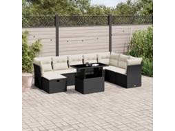 Vidaxl 9 Pcs Conjunto De Sofás P/ Jardim C/ Almofadões Vime Pe Preto