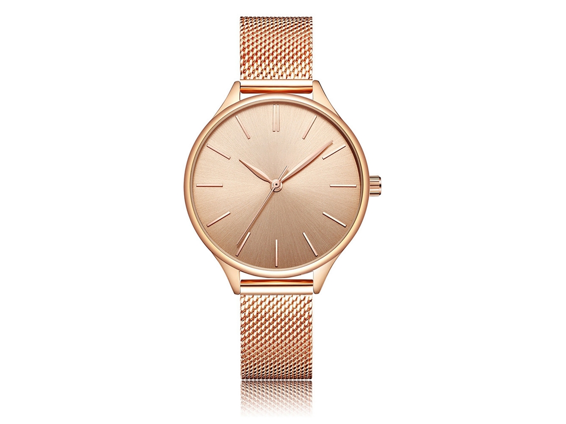 Relógio de Pulso Feminino Casual Impermeável com Pulseira Ajustável e Movimento de Quartzo Rosa