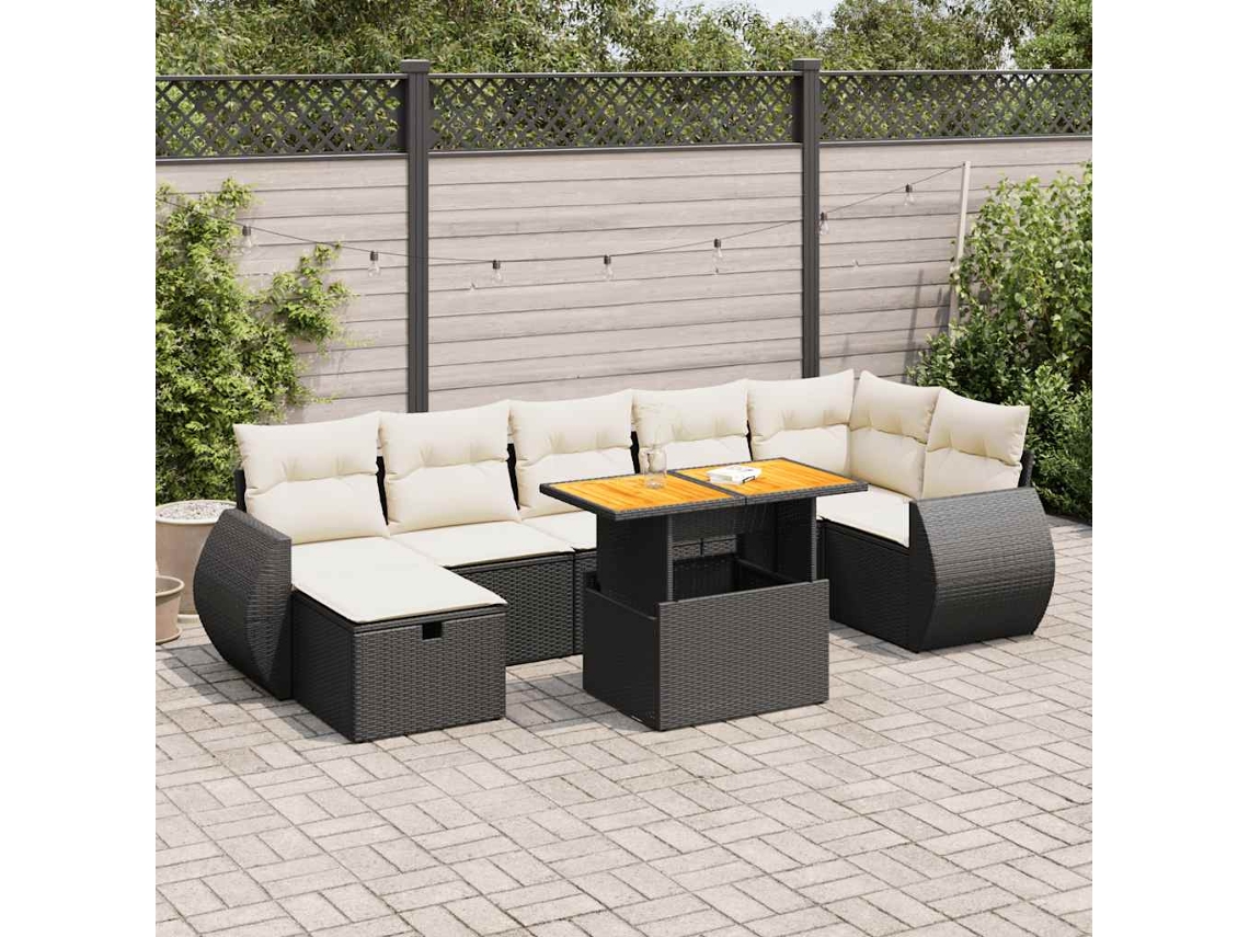 Vidaxl 5 Pcs Conjunto Sofás De Jardim Com Almofadões Acácia E Vime Pe