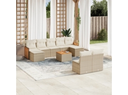 Vidaxl 10 Pcs Conjunto De Sofás P/ Jardim Com Almofadões Vime Pe Bege