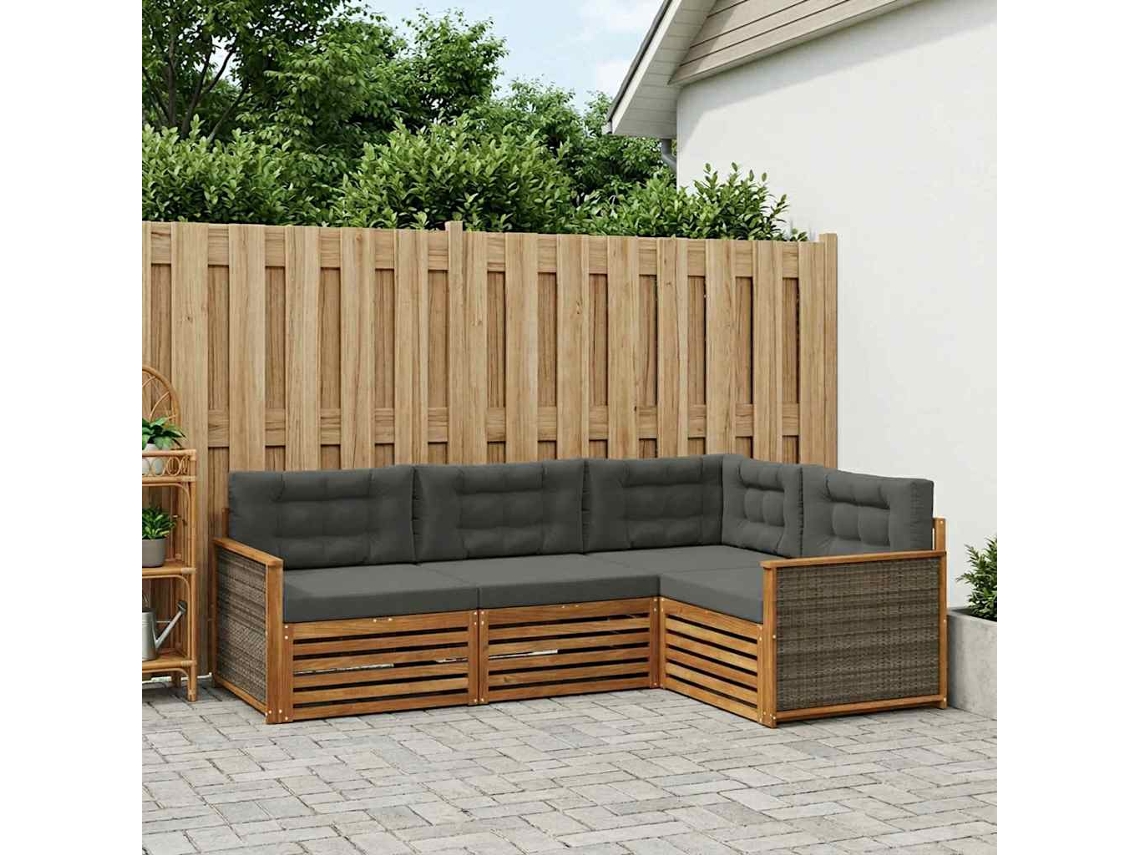 Vidaxl Conjunto De Sofás Para Exterior 4 Pcs Natural E Antracite