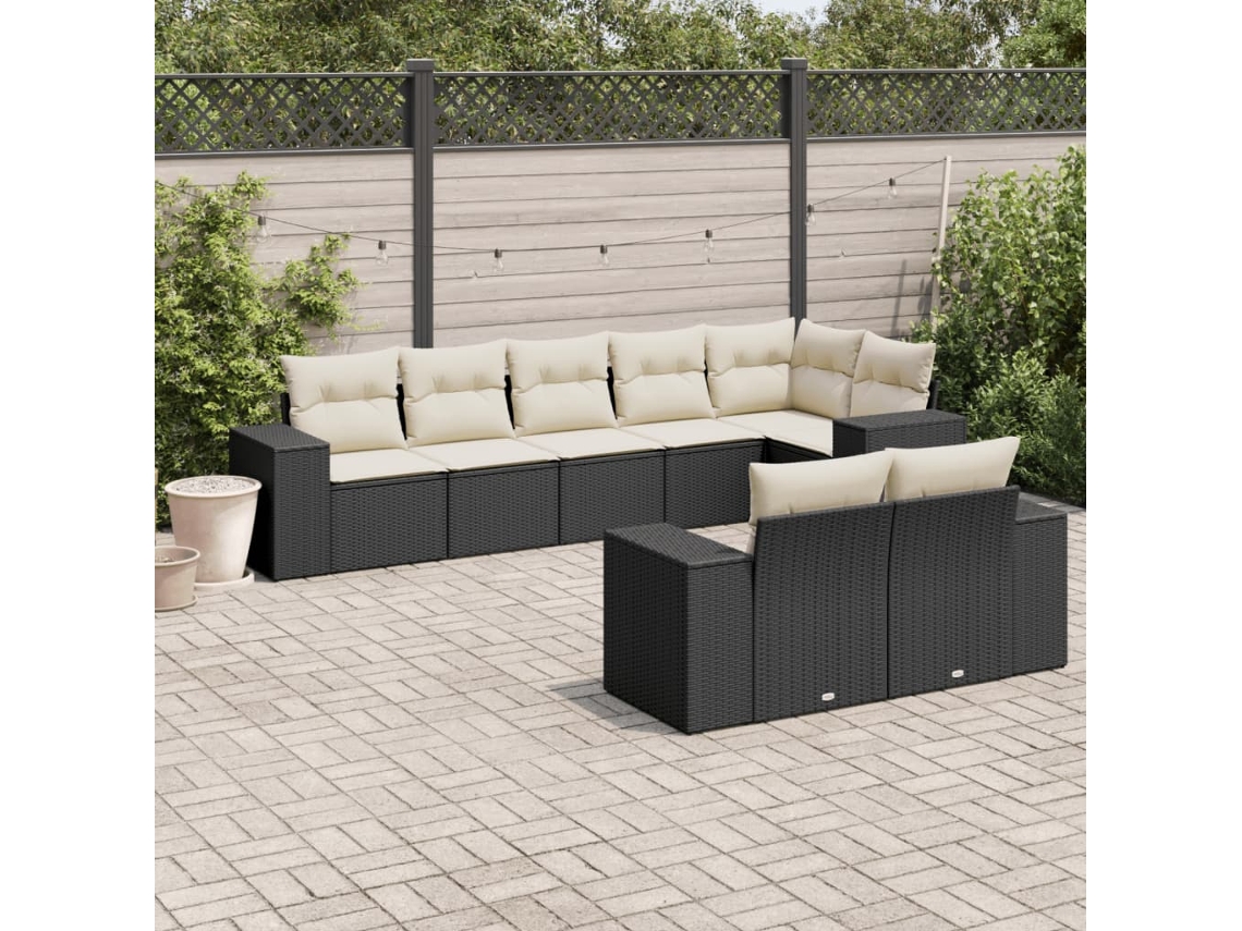 Vidaxl 8 Pcs Conjunto Sofás De Jardim Com Almofadões Vime Pe Preto