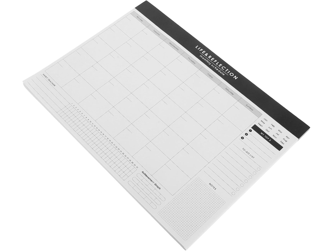 Agenda mensal em papel branco A4 para acompanhamento de hábitos, agenda semanal sem data para escritório.
