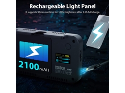 Luz LED de bolso Colbor PL5 2700K-6500K para vídeo e fotografia, CRI 95+, com bateria integrada e efeitos de iluminação.