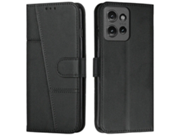 Capa Protetora De Couro Com Suporte Flip Para Motorola Moto G 5g (2025) Preta