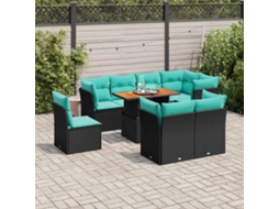 Vidaxl 9 Pcs Conjunto De Sofás P/ Jardim C/ Almofadões Vime Pe Preto