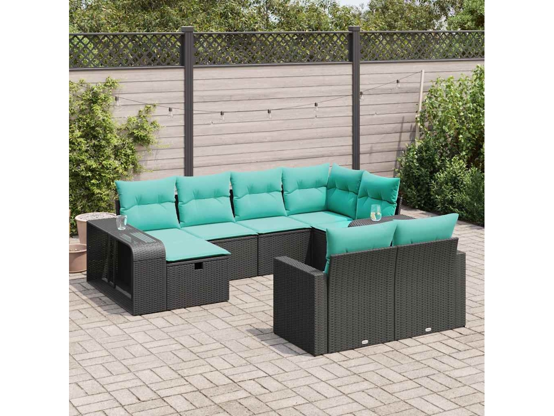 Vidaxl 10 Pcs Conjunto Sofás De Jardim C/ Almofadões Vime Pe Preto