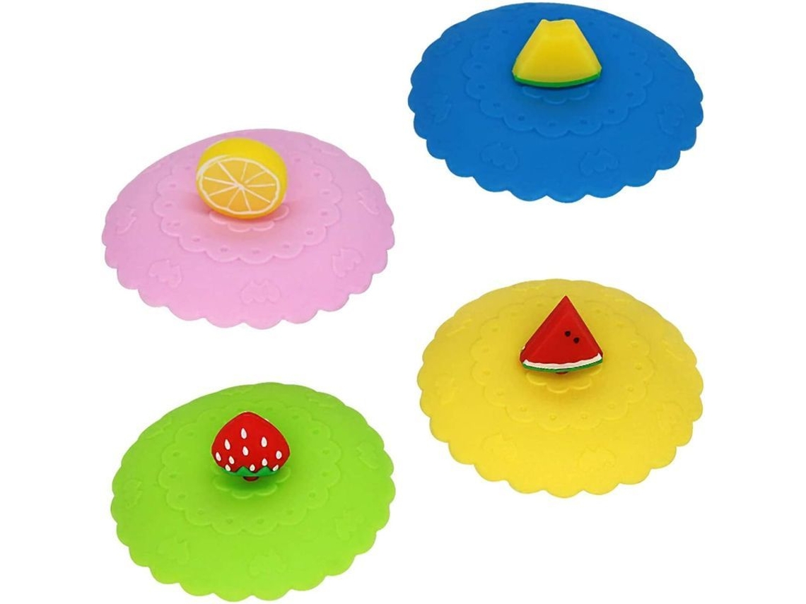 Conjunto de 4 Copos de Silicone para Alimentos, com Tampa Antipoeira e Design Criativo de Frutas, Herméticos e Reutilizáveis