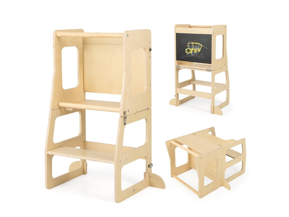 Torre de Aprendizagem Infantil 3 em 1 com Banco Dobrável, Quadro Negro e Mesa NORTHIX