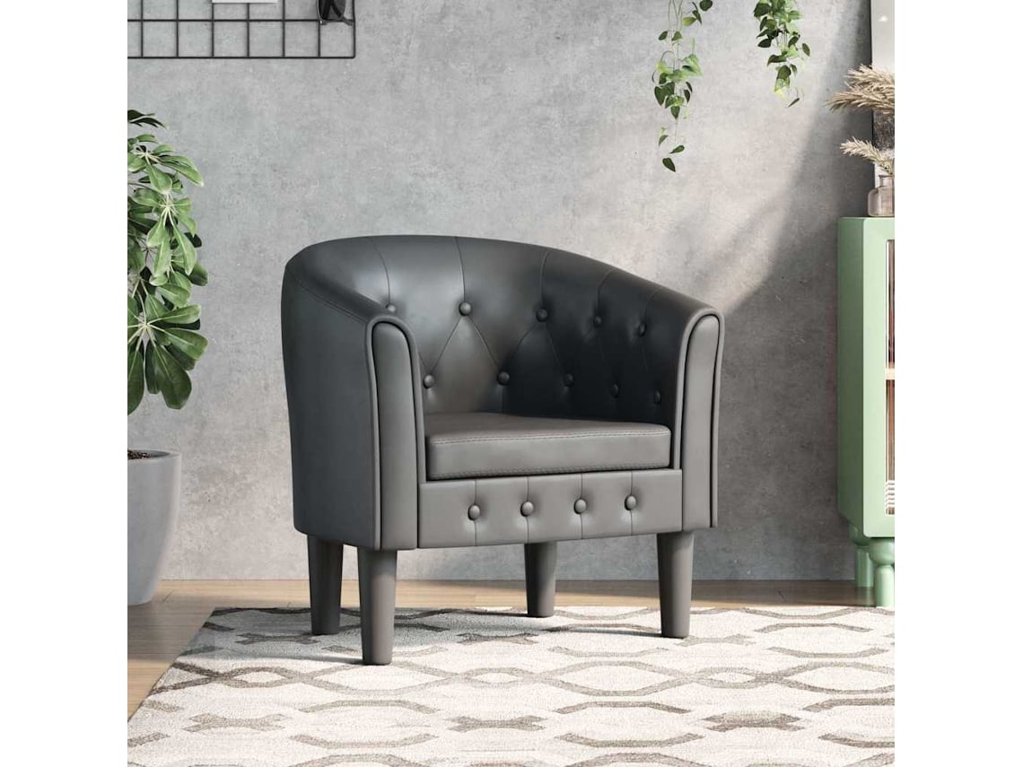 Vidaxl Poltrona Couro Artificial Cinzento