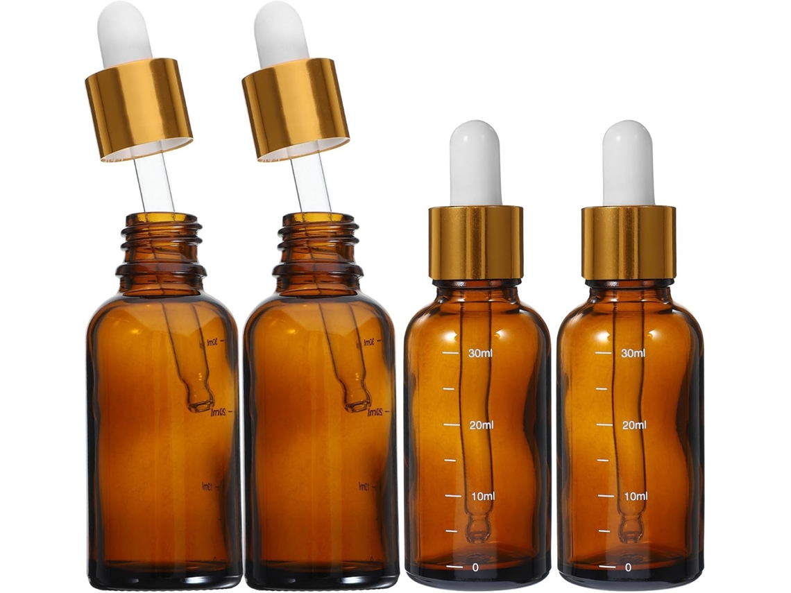 Frascos conta-gotas de 30 ml, suaves e para prova de vazamentos, pacote com 4 unidades, vidro âmbar.