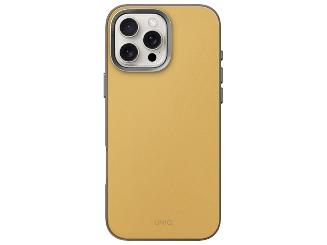 Capa Amarelo Cinza para iPhone 16 Pro Max UNIQ Pele Sintética Cinzento