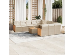 Vidaxl 12 Pcs Conjunto De Sofás P/ Jardim Com Almofadões Vime Pe Bege