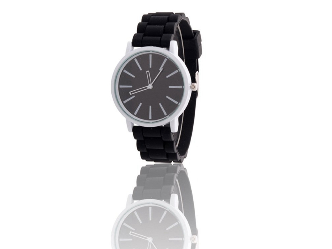 Reloj De Pareja De Cuarzo Con Correa De Silicona Y Esfera Redonda (negro)