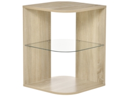Criado mudo 40x40x56cm Madeira Natural, 3 Prateleiras e Tampo de Vidro, Design Moderno para Quarto e Sala de Estar. Ge