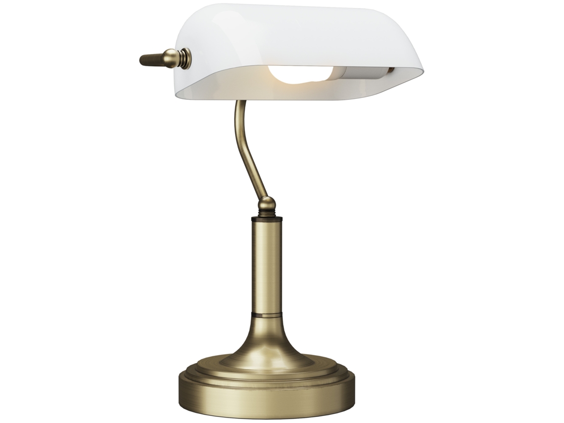 Candeeiro de Mesa Banqueiro Candeeiro de Mesa Vintage E27 com Ecrã Orientável a 45° 26,8x22x39,5 Cm Branco Ge