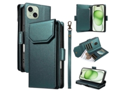 Capa Tipo Carteira Para Iphone 15 De 6,1 Polegadas, Com Vários Compartimentos Para Cartões, Zíper, Capa Tipo Fólio De Couro E Alça De Pulso