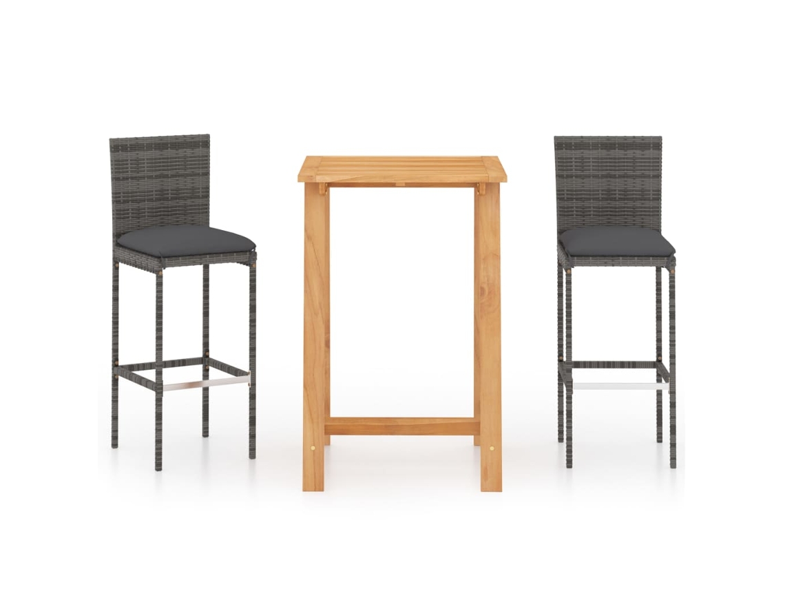 Maison Exclusive - 3 Pcs Conjunto De Bar Para Jardim Com Almofadões Cinzento